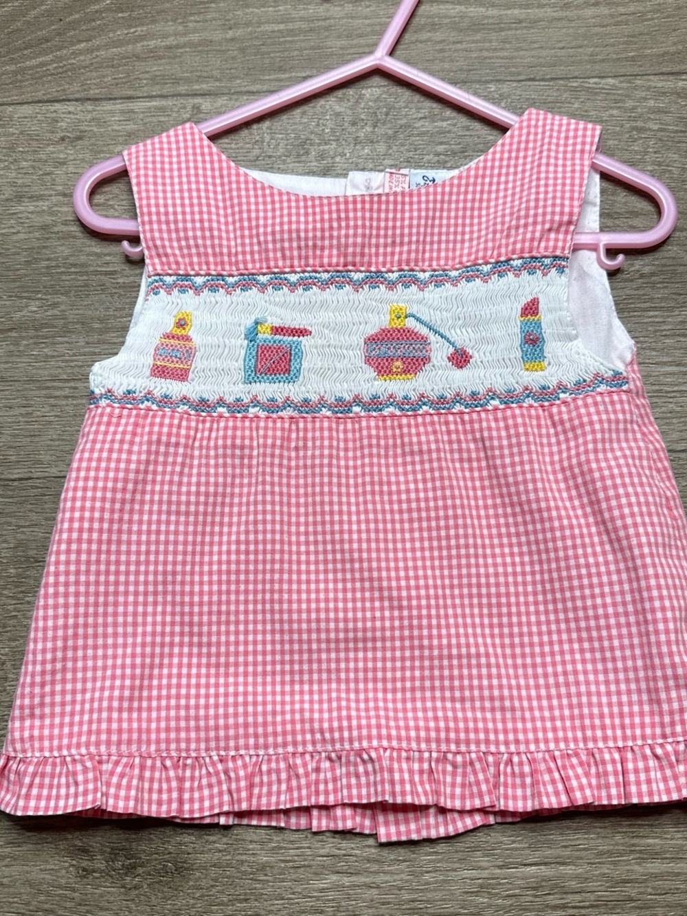 Pink Gingham Smocked Baby Tank Top